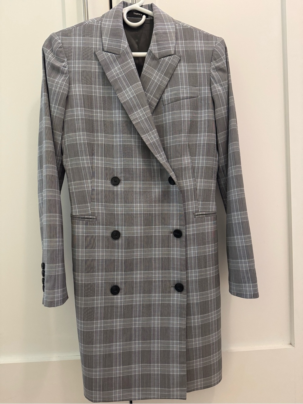 Theory Tailored Double-Breasted Plaid Blazer Dress
